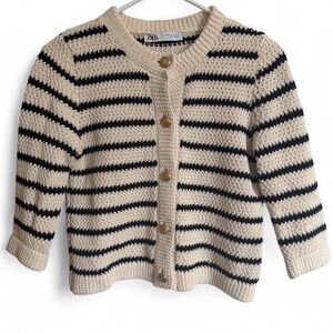 Zara Cream and Black Knit Cardigan